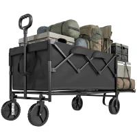 Outsunny cărucior de grădină pliabil de 160L cu mâner reglabil, capacitate 100 kg, 95x55x102 cm, negru(m-11)