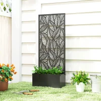 Outsunny Jardinière avec treillis, bac à fleurs, avec brise-vue, pour plantes grimpantes, métal, 45 x 21,5 x 110 cm, noir(m-9)