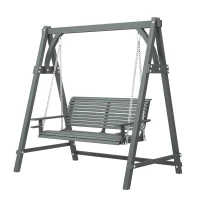 Outsunny 2 Seater Garden Swing Seat, Wooden Swing Chair Bench with Cup Holders for Outdoor Porch Patio, Grey(m-14)