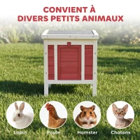 PawHut Clapier à lapin cage à lapin avec rampes/porte, toit ouvrant et étanche - en bois de sapin 51 x 42 x 43 cm rouge blanc(m-6)