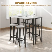 HOMCOM 6-Piece Bar Table Set, 2 Breakfast Tables with 4 Stools, Counter Height Dining Tables & Chairs for Kitchen, Living Room, Grey(m-7)