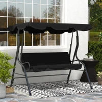 Outsunny Leagăn pentru 3 persoane cu copertină reglabilă și perne, din oțel și poliester, 170x110x153 cm, negru(m-10)
