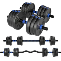 SPORTNOW Kit Haltères Musculation Haltères Réglables 25 kg 3 en 1, Ensemble de Poids Réglable avec Barre d'Extension Bleu(m-16)