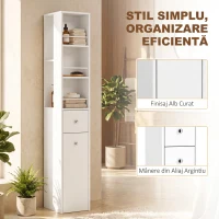 HOMCOM Dulap de Baie Înalt și Îngust cu 2 Sertare, 135 cm, Alb(m-7)