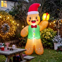 Outsunny Om din Turtă Dulce Gonflabil de Crăciun 2,5 m cu LED-uri, cutie cadou și ventilator, pentru interior și exterior(m-6)