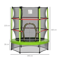 HOMCOM Tappeto Elastico per Bambini da 3 Anni senza Molle con Rete di Protezione Φ140cm, Nero Verde(m-3)
