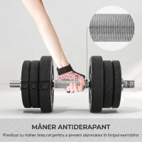 HOMCOM Set de gantere pentru sală de 25 kg în total, cu 12 discuri de greutăți și 2 bare de 2 kg, negru(m-5)