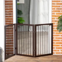 PawHut Barrera de Seguridad Plegable de 3 Paneles 160x76 cm Rejilla de Protección para Perros Pequeños para Puertas Escaleras Pasillos Café Oscuro(m-9)