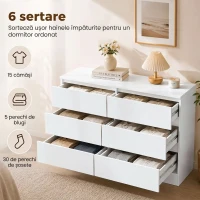HOMCOM Comodă cu Sertare 6 Sertare Modernă cu Mânere Integrate Ascunse, Economisire Spațiu, PAL, 100x35x69 cm, Alb(m-5)