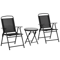 Outsunny Set de Grădină 3 Piese cu 2 Scaune 53,5x64x93 cm și Măsuță de Cafea Ø45x50 cm, din Metal, Negru(m-12)