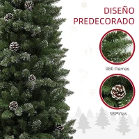 HOMCOM Árbol de Navidad Artificial 225 cm con 980 Ramas 38 Piñas y Soporte de Metal Árbol Navideño para Salón Interior Verde(m-5)