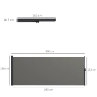 Outsunny Retractable Side Awning, Outdoor Privacy Screen for Garden, Hot Tub, Balcony, Terrace, Pool, 400 x 160cm, Dark Grey(m-3)