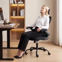 HOMCOM Scaun de birou ergonomic din plasă, cu tetieră reglabilă, negru(m-8)