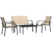 Outsunny Four-Piece Curved Steel Garden Dining Set  - Beige/Grey(m-1)