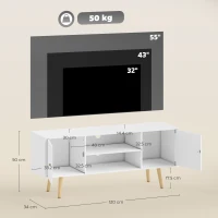 HOMCOM Mobilă TV pentru televizoare de până la 55 inch, cu 2 dulapuri și 2 rafturi deschise, din lemn și PAL melaminat, 120x34x50 cm, alb(m-3)