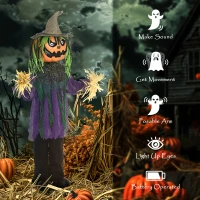 HOMCOM 3'6" Pumpkin Scarecrow Halloween Animatronic, with Glowing Eyes(m-7)