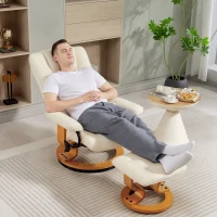 HOMCOM Relaxstoel met voetenbank, draaibaar en kantelbaar, kunstleer, tot 150 kg, houten frame, grijs(m-9)