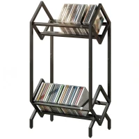 HOMCOM Organizator CD-uri pentru 50 CD-uri, Organizator Viniluri 2 Niveluri din Metal pentru DVD-uri, Cărți, Albume, Negru(m-12)