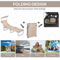 Outsunny Folding Sun Lounger Set of 2 with Canopy, Reclining Sunbed with 4-Position Adjustable Backrest, 600D Oxford Cloth, Portable Garden Lounger Recliner Chair for Beach, Camping, Patio, Sand(m-5)