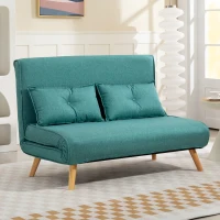 HOMCOM Two-Seater Linen-Look Sofa Bed - Green(m-10)