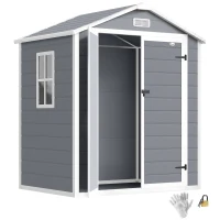 Outsunny Căsuță de Grădină cu Fereastră și Uși Duble din PP și Aluminiu, 183x134x210 cm, Gri(m-11)
