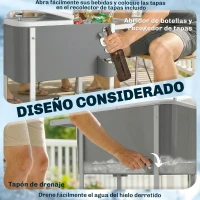 Outsunny Carrito Nevera de 56L con Ruedas Estante Abrebotellas Recogetapas Drenaje y Asa para Patio Fiesta 84x38x83 cm Gris(m-9)