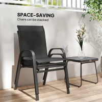 Outsunny 3 Pieces Outdoor Bistro Set - Patio Stackable Armchairs with Breathable Mesh Fabric and SPC Board Coffee Table, Black(m-7)