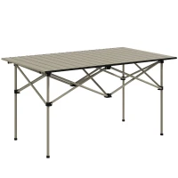 Outsunny Mesa de Campismo Dobrável de Metal com Tampo Enrolável e Bolsa de Transporte Mesa de Piquenique Portátil 95x55x50 cm Marrom Claro(m-1)
