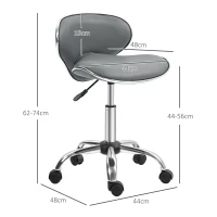 HOMCOM Tabouret à roulettes tabouret de travail avec hauteur réglable 44-56 cm et dossier, pivotant 360°, gris(m-3)