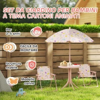 AIYAPLAY Set da Giardino per Bambini 2-5 Anni con Tavolino Rotondo, 2 Sedie Pieghevoli e un Ombrellone, Rosa(m-7)