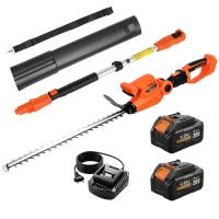 Outsunny Trimmer pentru Gard Viu pe Baterie 18V, Trimmer pentru Grădină cu 2 Baterii de 4Ah, Încărcător, Târnă Telescopică Reglabilă din Aluminiu, Lamă Cu Acțiune Dublă de 51cm pentru Ramuri, Portocaliu(m-11)