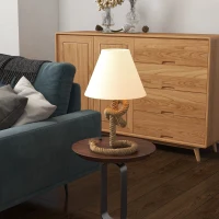 HOMCOM Lámpara de Mesa LED con Base de Metal Cuerda de Lino y Pantalla de Tela Max.40W Ø28x50 cm Marrón y Beige(m-2)