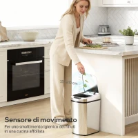 HOMCOM Cestino Rifiuti da 12L a Infrarossi con Secchio Rimovibile, in Acciaio Inox, ABS e PP, 28x22x41 cm, Argento(m-4)