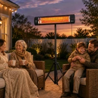 Outsunny 2500 W Electric Infrared Patio Heater, IP65 Outdoor Garden Heater with Tripod, 3 Heat Settings, 24H Timer, Black(m-2)
