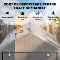 Outsunny Magazie pentru Unelte Garaj Cort cu Acoperire Anti-UV și Cadru Metalic, 120x179x165cm, Gri Deschis(m-4)