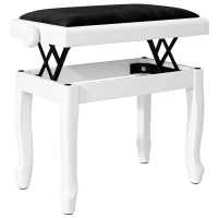 HOMCOM Banco para Piano Regulável 45-56 cm com Assento em Veludo, Pés em Madeira, até 120 kg, Branco(m-1)