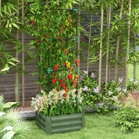 Outsunny Jardinière avec treillis ajustable, bac à fleurs avec cage à tomates acier galvanisé 61 x 61 x 187 cm vert(m-15)