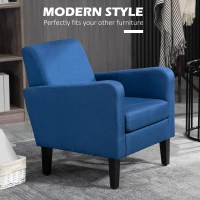 HOMCOM 2 Pieces Modern Armchairs with Rubber Wood Legs, Upholstered Accent Chairs, Single Sofa for Living Room, Bedroom, Blue(m-4)