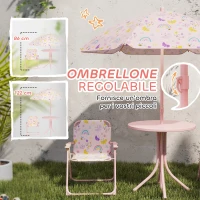 AIYAPLAY Set da Giardino per Bambini 2-5 Anni con Tavolino Rotondo, 2 Sedie Pieghevoli e un Ombrellone, Rosa(m-5)