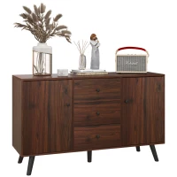 HOMCOM Bufet Modern din Lemn și PAL cu 2 Dulapuri și 3 Sertare, 127x40x76 cm, Maro și Negru(m-11)