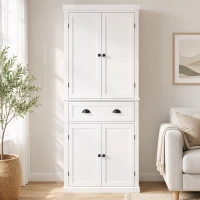 HOMCOM Tall Kitchen Cupboard, 183 cm Freestanding Storage Cabinet with Drawer, 4 Doors and Adjustable Shelves, White(m-8)