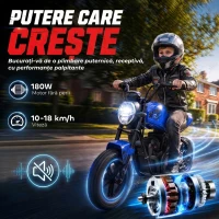 AIYAPLAY Motocicletă electrică pentru copii, stil Harley, 24 V, 6-12 ani, roți din cauciuc 30 cm, albastră(m-4)