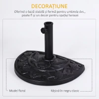 Bază Outsunny pentru Umbrelă Semicirculară de Ø3.8 și Ø4.8 mm din Rășină cu Manivelă, 50x31x32 cm, Negru(m-4)