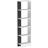 HOMCOM Bibliotecă Modernă Economisitoare de Spațiu cu 5 Rafturi din Lemn 45x21x170 cm, Alb și Negru(m-1)