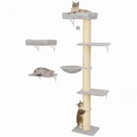 PawHut Kattenklimwand, 3-delige kattenwandset met krabpaal, platforms en hangmat(m-15)