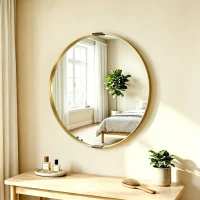 HOMCOM Round Wall Mirror 61 cm, Wall Mounted Bathroom Mirror with Tempered Safety Glass and Aluminium Alloy Frame, Gold Tone(m-9)