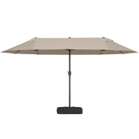Outsunny Ombrellone da Giardino Doppio a 12 Stecche con Base a Croce e Apertura a Manovella, Ombrellone da Terrazzo con Sacchi di Sabbia, in Acciaio e Poliestere, 455x265x238 cm, Cachi(m-11)
