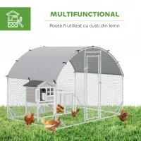 PawHut Coteț pentru Găini de Exterior, 2.8x2x2m Recinte din Oțel Zincat cu Acoperiș Impermeabil Anti-UV și Încuietoare, Cușcă pentru 4-6 Păsări, Iepuri și Rațe(m-5)