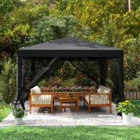 Outsunny 3 x 3 m Pop Up Gazebo, 420D Garden Tent Canopy with Removable Mesh Sidewall Netting, Carry Bag for Garden Patio Outdoor, Black(m-8)