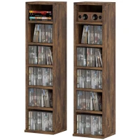 HOMCOM Set 2 Rafturi pentru CD-uri cu 6 Polițe Ajustabile pentru 204 CD-uri, din Lemn, 21x22.5x88.5 cm, Maro(m-12)